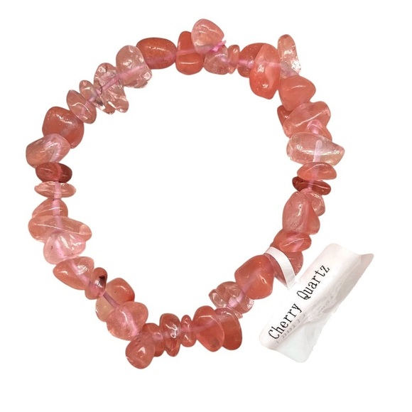 Cherry Quartz Stretch Bracelet Beaded Gemstone Chip Chips Pink Stacking - Picture 2 of 5